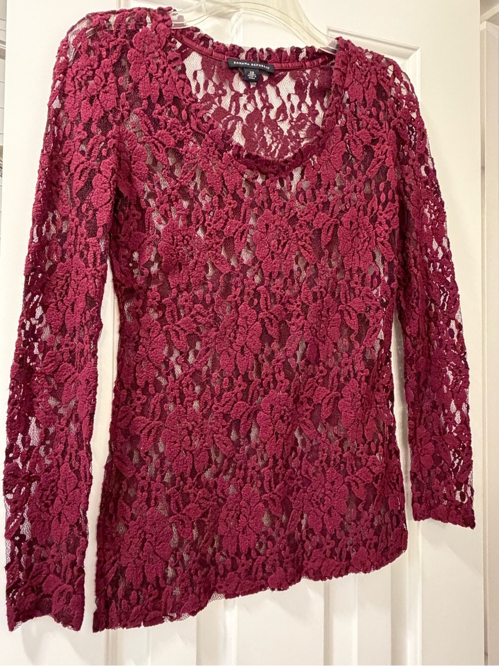 Banana Republic Women's Burgundy Floral Lace Long Sleeve Top